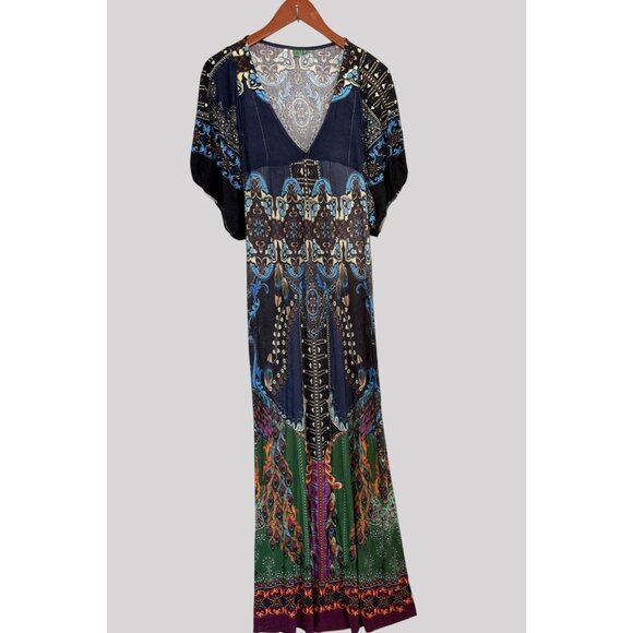 FARM Rio Dresses & Skirts - Farm Rio Boho Maxi Dress Vibrant Paisley & Floral Print Deep V-Neck Relaxed Fit